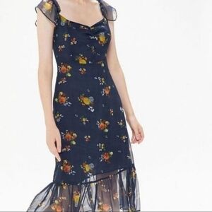 Urban Outfitters Navy Sheer Floral Midi Dress Size 8